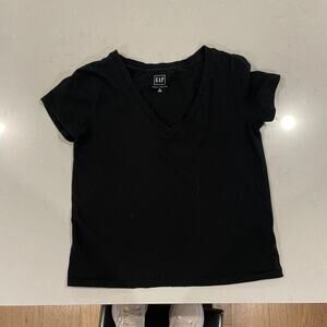 Gap Women's Black Short Sleeve Slub V-Neck T-Shirt Tee women's size medium